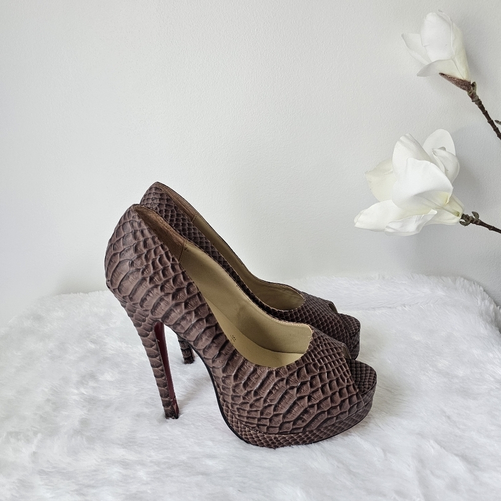 Christian Louboutin Brown Python Embossed Leather… - image 2